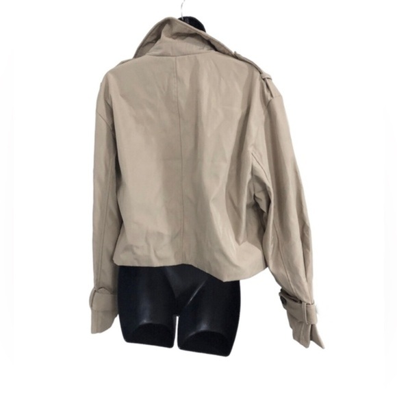 Stoosh tan beige cropped classic double breasted trench coat jacket‎ size Large - Picture 4 of 4